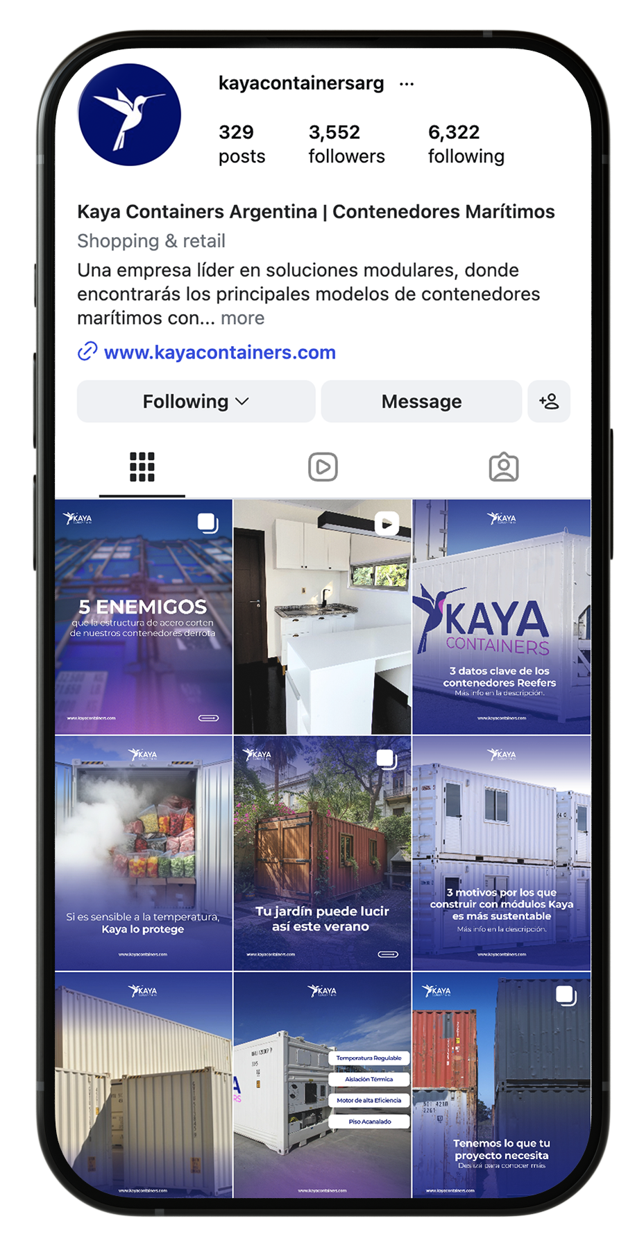 Profilo Instagram di Kaya Containers Argentina