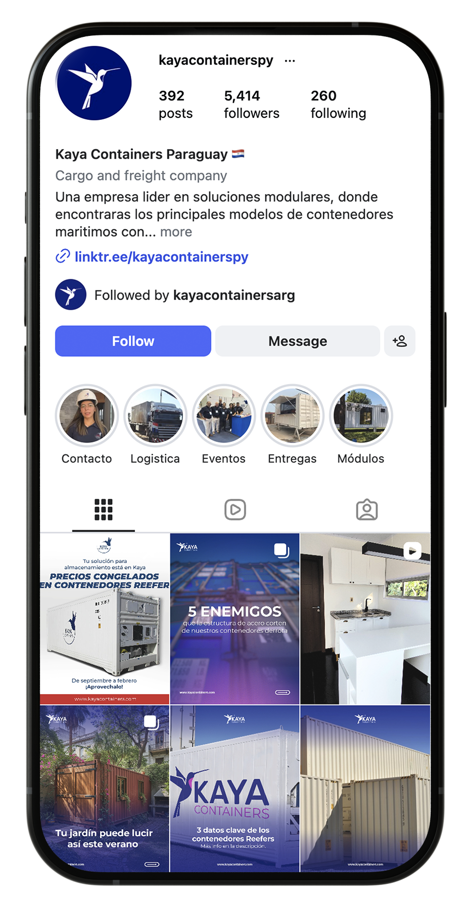 Profilo Instagram di Kaya Containers Paraguay